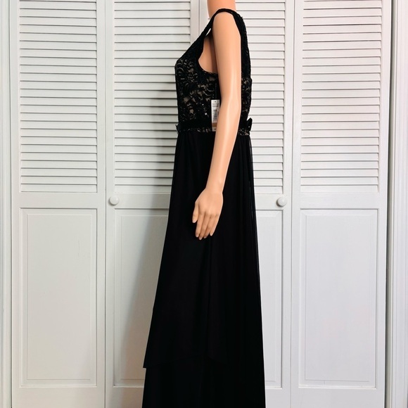 New R & M RICHARDS Sequined Lace Chiffon Black Gown Size 12 - Picture 6 of 14